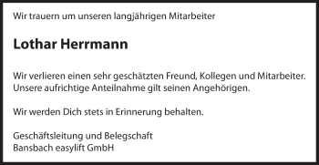 Traueranzeige von Lothar Herrmann von Gmünder Tagespost