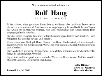 Traueranzeige von Rolf Haug von Gmünder Tagespost