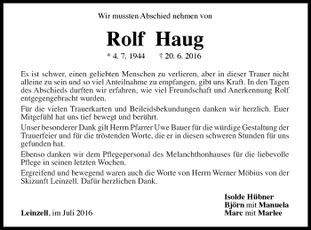 Traueranzeige von Rolf Haug