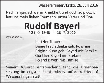 Traueranzeige von Rudolf Bayerl von Schwäbische Post
