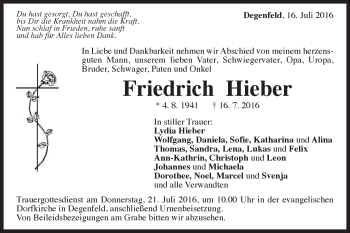 Traueranzeige von Friedrich Hieber von Gmünder Tagespost