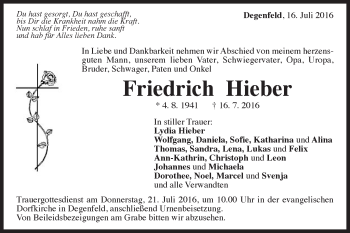 Traueranzeige von Friedrich Hieber