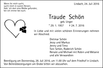 Traueranzeige von Traude Schön von Gmünder Tagespost