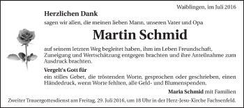 Traueranzeige von Martin Schmid von Schwäbische Post