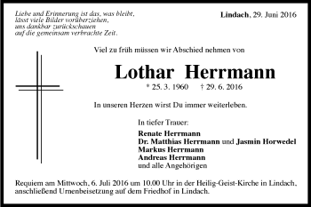 Traueranzeige von Lothar Herrmann von Gmünder Tagespost