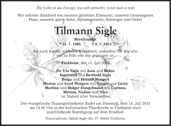 Traueranzeige von Tilmann Sigle von Schwäbische Post