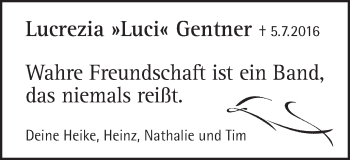 Traueranzeige von Lucrezia Gentner von Schwäbische Post