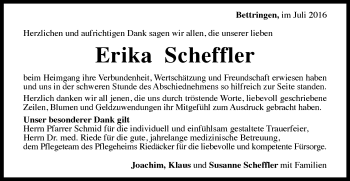 Traueranzeige von Erika Scheffler