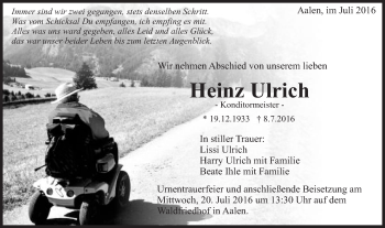 Traueranzeige von Heinz Ulrich von Schwäbische Post