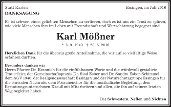 Traueranzeige von Karl Mößner von Schwäbische Post