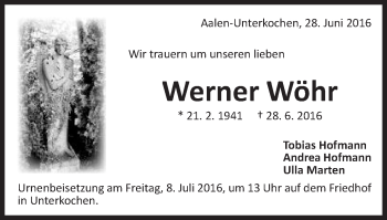 Traueranzeige von Werner Wöhr von Schwäbische Post