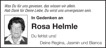 Traueranzeige von Rosa Helmle von Schwäbische Post