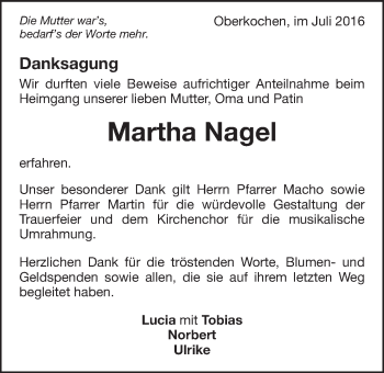 Traueranzeige von Martha Nagel von Amtsblatt_Oko