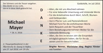 Traueranzeige von Michael Mayer von Schwäbische Post