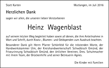 Traueranzeige von Heinz Wagenblast