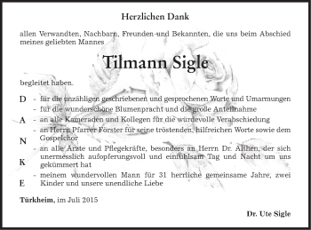 Traueranzeige von Tilmann Sigle von Schwäbische Post