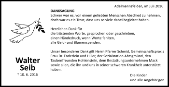 Traueranzeige von Walter Seib von OstalbTrauer