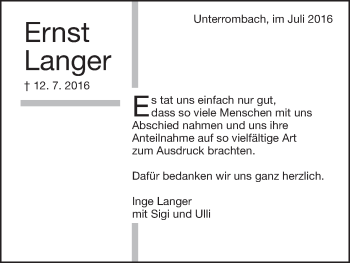 Traueranzeige von Ernst Langer von Schwäbische Post