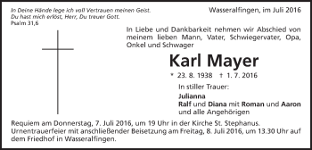 Traueranzeige von Karl Mayer von Schwäbische Post
