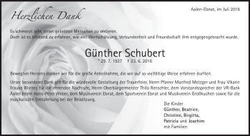 Traueranzeige von Günther Schubert von Schwäbische Post