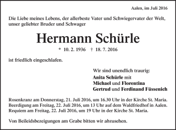 Traueranzeige von Hermann Schürle von Schwäbische Post