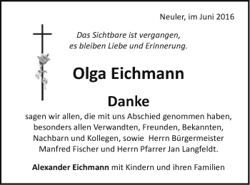 Traueranzeige von Olga Eichmann von Schwäbische Post