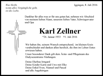 Traueranzeige von Karl Zellner von Gmünder Tagespost