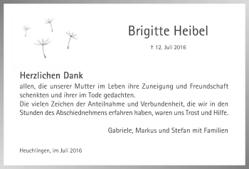 Traueranzeige von Brigitte Heibel