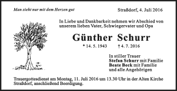 Traueranzeige von Günther Schurr von Gmünder Tagespost