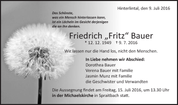 Traueranzeige von Friedrich Bauer von Gmünder Tagespost