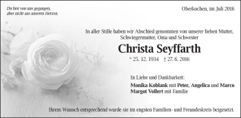 Traueranzeige von Christa Seyffarth von Amtsblatt_Oko