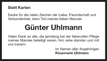 Traueranzeige von Günter Uhlmann von Gmünder Tagespost