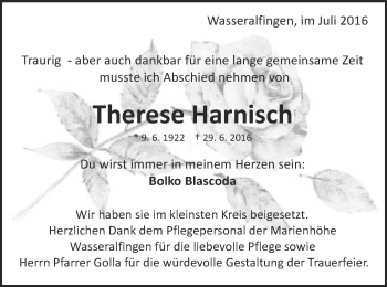 Traueranzeige von Therese Harnisch von Schwäbische Post