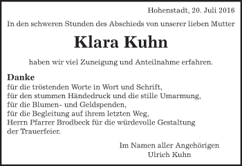 Traueranzeige von Klara Kuhn von Schwäbische Post