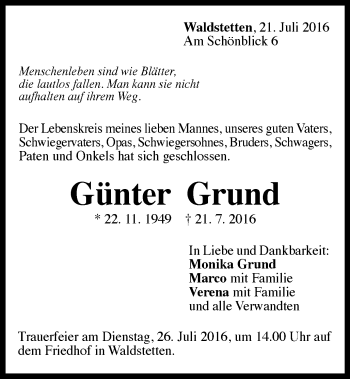 Traueranzeige von Günter Grund