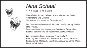 Traueranzeige von Nina Schaal von Schwäbische Post