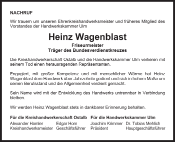 Traueranzeige von Heinz Wagenblast