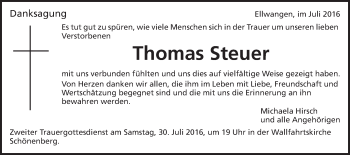 Traueranzeige von Thomas Steuer von Schwäbische Post