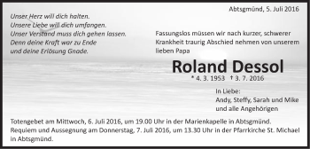 Traueranzeige von Roland Dessol von Schwäbische Post