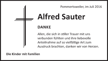 Traueranzeige von Alfred Sauter  von Schwäbische Post