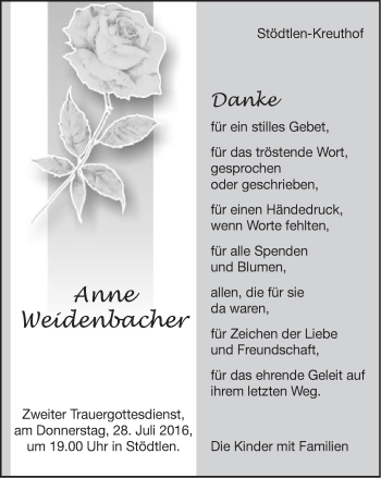 Traueranzeige von Anne Weidenbacher von Schwäbische Post