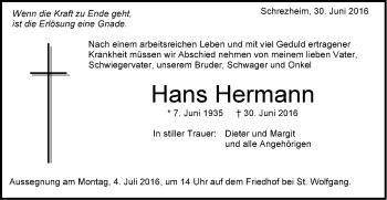 Traueranzeige von Hans Hermann von Schwäbische Post