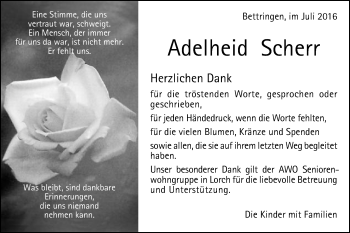 Traueranzeige von Adelheid Scherr von Gmünder Tagespost