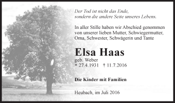 Traueranzeige von Elsa Haas von Gmünder Tagespost