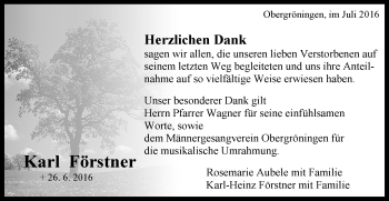 Traueranzeige von Karl Förstner von Gmünder Tagespost