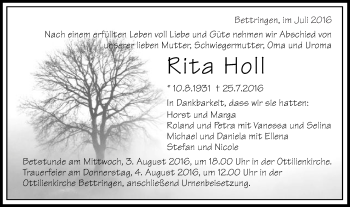 Traueranzeige von Rita Holl von Gmünder Tagespost