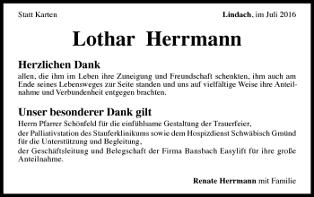 Traueranzeige von Lothard Herrmann von Gmünder Tagespost