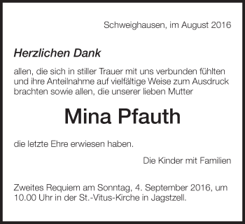 Traueranzeige von Mina Pfauth von Schwäbische Post