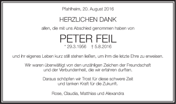 Traueranzeige von Peter Feil von Schwäbische Post