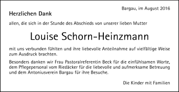 Traueranzeige von Louise Schorn-Heinzmann von Gmünder Tagespost
